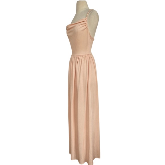 True 60's / 70's Peach Draped Cowl Neck Spaghetti Strap Prom Formal Evening Gown - Picture 4 of 13
